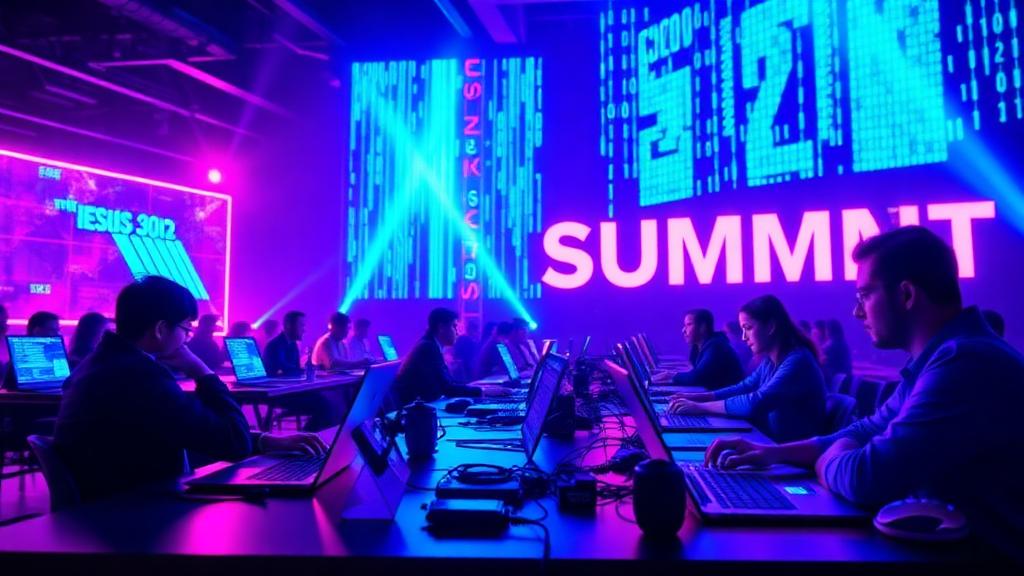 Palco do summit de vibe coding com plateia