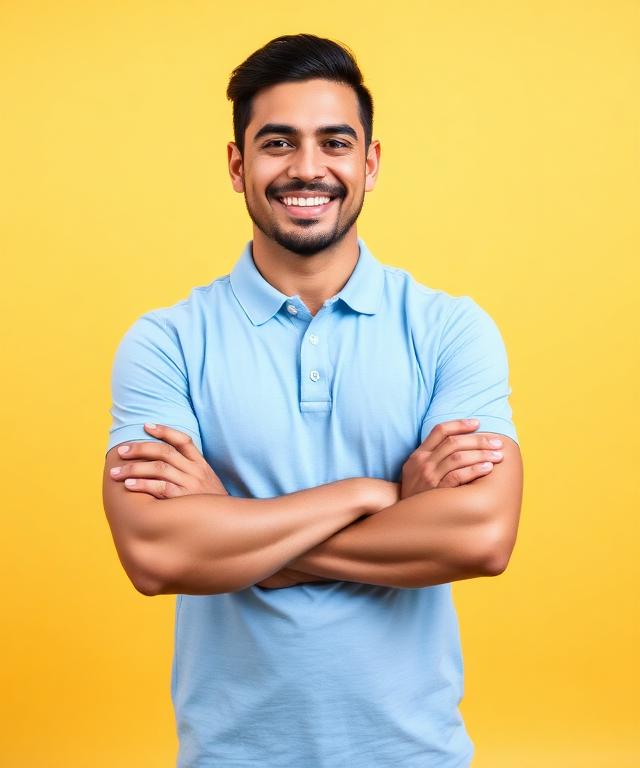 Lojista sorrindo de braços cruzados